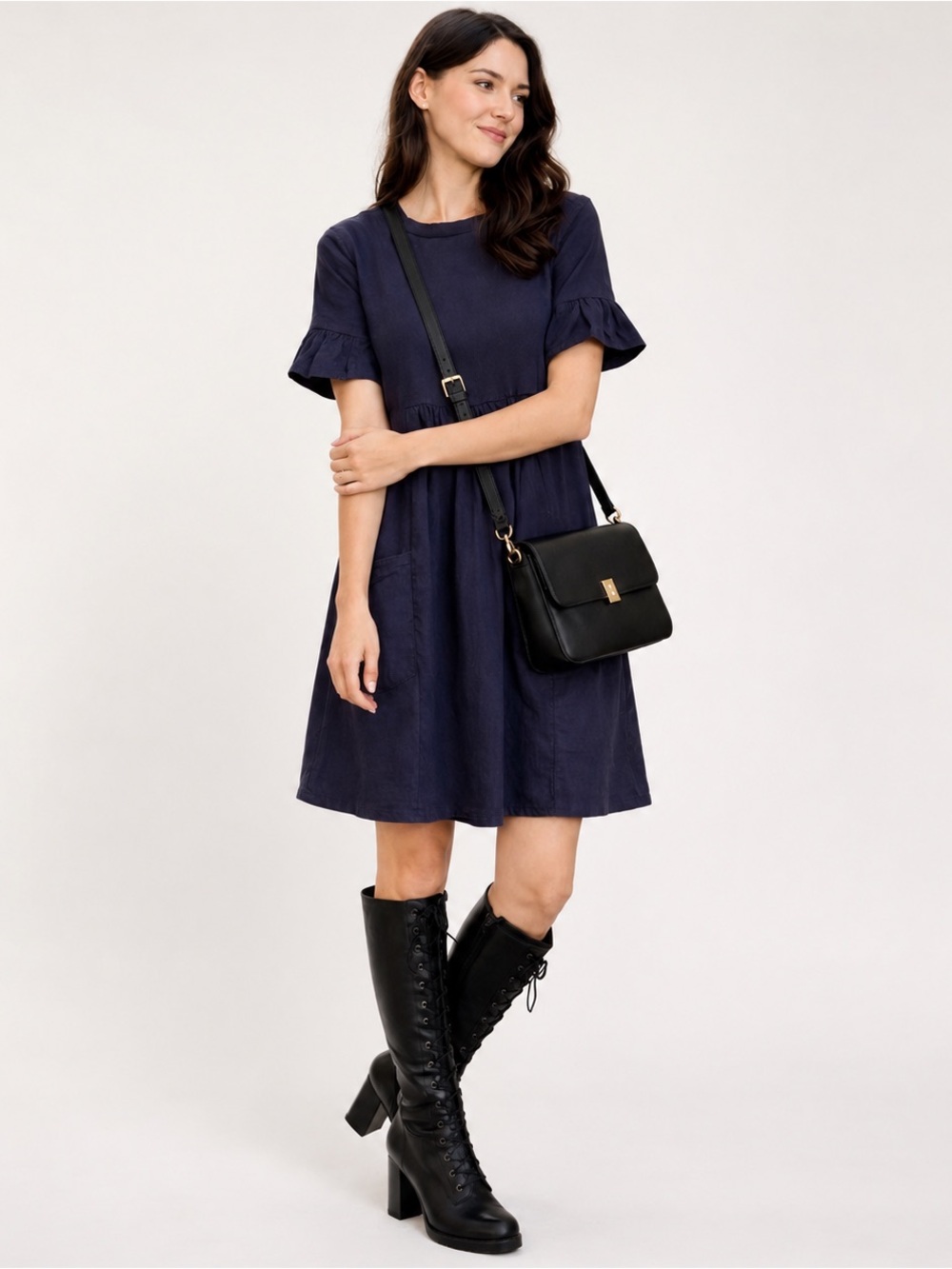 NWT Anthropologie Blue Cotton Short Sleeve Dress sleeves pocket Size XS babydoll
